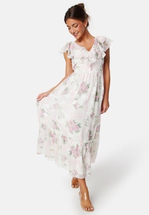 Bubbleroom Occasion Flounce Jacquard Midi Dress Pink/Patterned XL Bubbleroom Occasion Flounce Jacquard Midi Dress Pink/Patterned XL