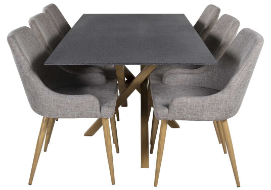 Venture Design Piazza & Plaza spisegruppe Grå/grå 6 st stoler & bord 180 x 90 cm