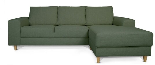 Nordic sofa med sjeselong høyrevent grønn.