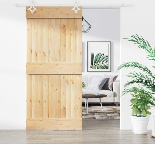 Skyvedør Naturlig og Hvit 90 x 210 cm Massiv Furu Tre Skyvedør Naturlig og Hvit 90 x 210 cm Massiv Furu Tre