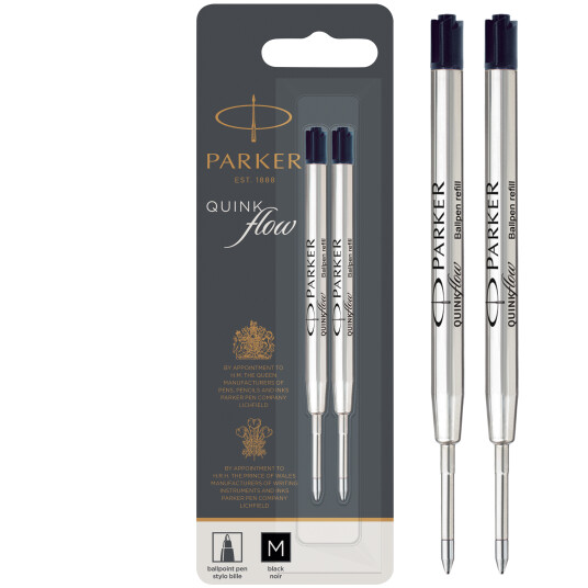 Parker Ballpoint Pen Refills  Medium Point  Svart QUINKflow Ink  2 Count