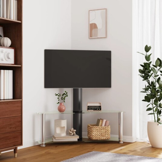 vidaXL TV-benk hjørne 2-lags for 32-70 tommer svart og sølv 8721012116726