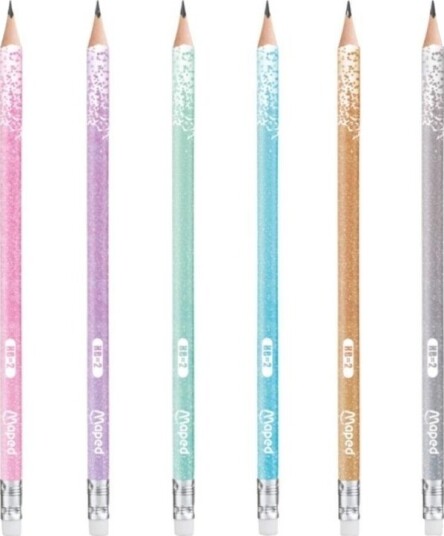 Glitter Viskelærblyant Hb (12 Stk) Maped