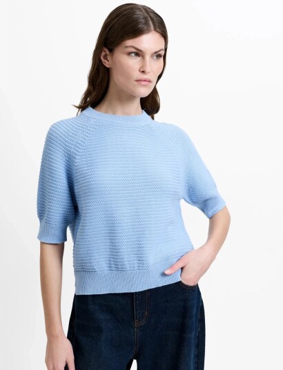 French Connection Lily Mozart Ss High Neck Knit   Blue   M