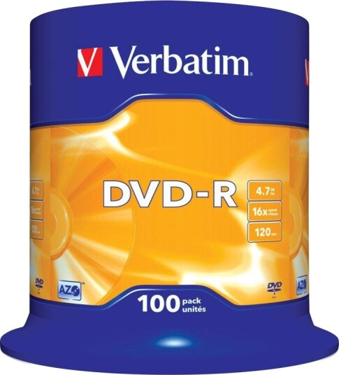Verbatim 100 x DVD-R - 4.7 GB 16x - matt sølv - spindel Verbatim 100 x DVD-R - 4.7 GB 16x - matt sølv - spindel
