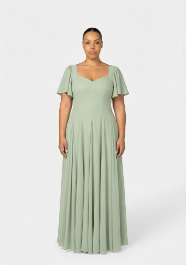 Murlongcres. Alette Maxi Dress Flutter Sleeves Light Sage