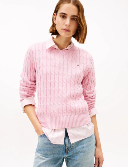 Tommy Hilfiger Co Cable Mid Gg C Nk Ls Swt   Pink   XS