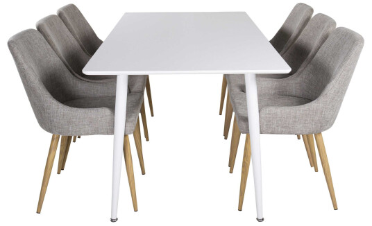 Venture Design Polar & Plaza spisegruppe Hvit/grå 6 st stoler & bord 180 x 90 cm