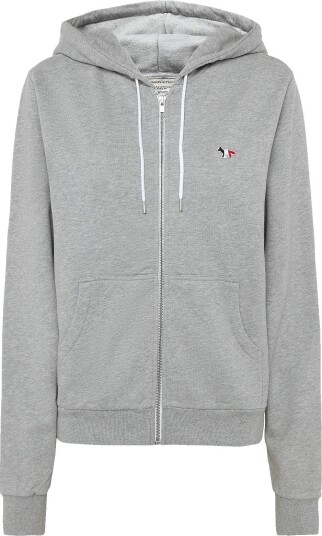 Maison Kitsune Tricolor Fox Patch Zip Hoodie   Grey   XL