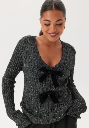 Happy Holly Sparkling Knitted Bow Sweater Black/Silver 52/54