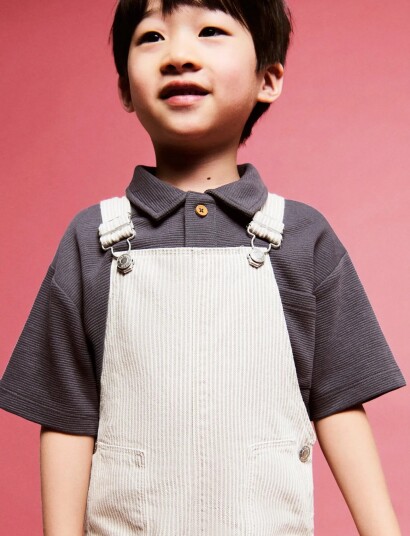 Mango Striped Short Dungarees Cream 12 18M