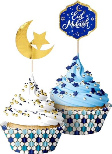 20 stk Cupcakeformer med 20 stk Kaketoppere Eid Mubarak