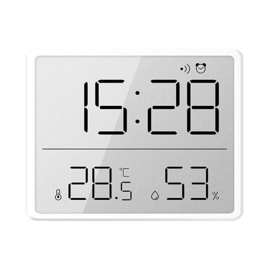 Digitalt Barometer med klokke til veggen   Sølv