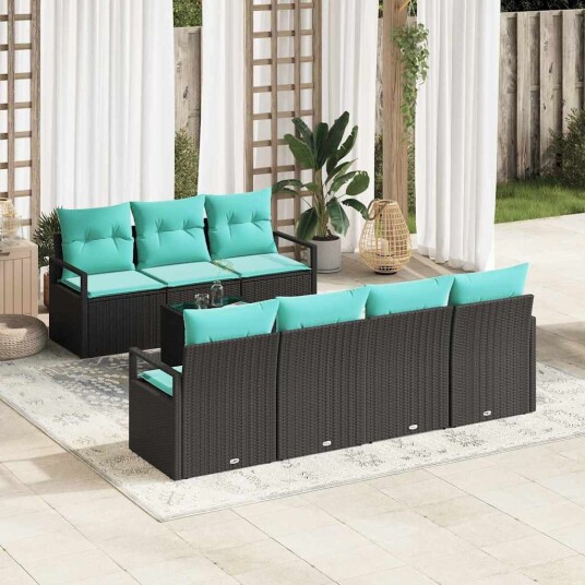 vidaXL Sofa sett 8 stk. 7 Antall seter Svart og turkis polyrotting vidaXL Sofa sett 8 stk. 7 Antall seter Svart og turkis polyrotting