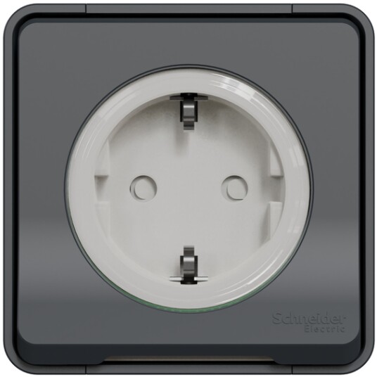 Schneider Electric Mureva Styl Enkel Stikk Påvegg M Jord IP55 Grå