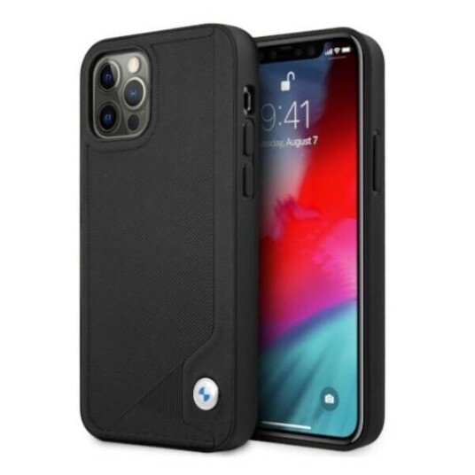 BMW Lærdeksel for iPhone 12/12 Pro 6,1" med Preget Mønster - Svart