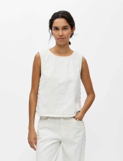 Object Objtrice S/L Re Denim Top 145   White   40