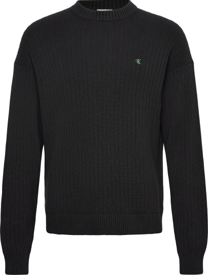 Calvin Klein Jeans Ls Vertical Texture Cttn Crewnk   BLACK   XS