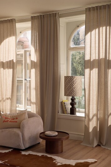 Ellos Home Gardin med multibånd Elly i resirkulert halvlinne 2 pakning Beige