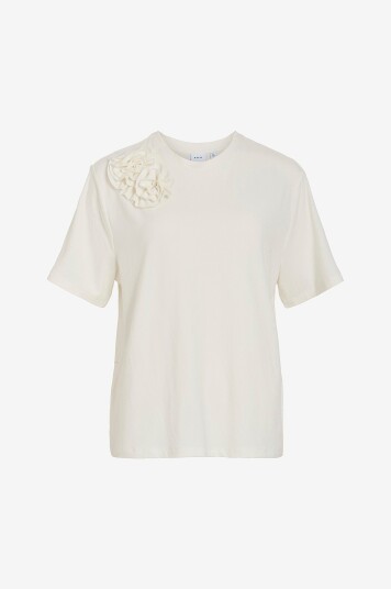 Vila - Topp viNoria Flounce O-neck S/S Top - Hvit