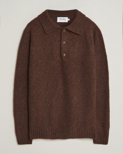 Harley Of Scotland Brushed Supersoft Lambswool Polo Marron