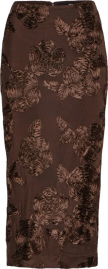 ROTATE Birger Christensen Flower Mesh Pencil Skirt - Brown - 42