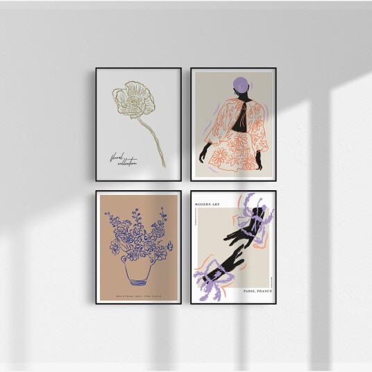 Plakat Moderne kunst blomstersamling / Sett av 4