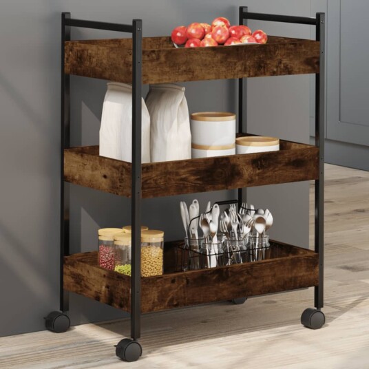 Kjøkkentralle røkt eik 50x30x70 cm konstruert tre 842358 Kjøkkentralle røkt eik 50x30x70 cm konstruert tre 842358