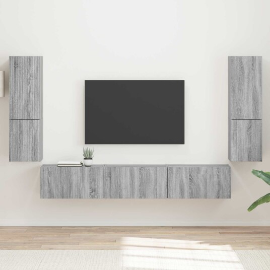 TV benksett Veggmontert 4 pcs Grå Sonoma Konstruert tre TV benksett Veggmontert 4 pcs Grå Sonoma Konstruert tre