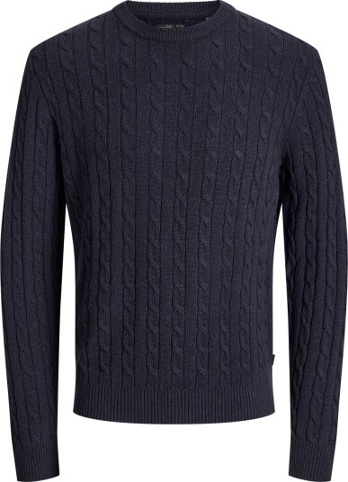 Jack & Jones Jprblulambswool Knit Cable Crew Neck   Navy   M