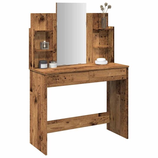 Sminkebord med speil gammelt tre 96x39x142 cm 8721158443007