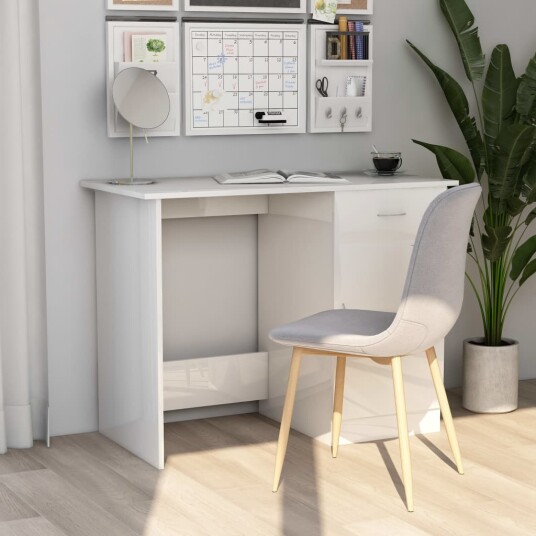 vidaXL Skrivebord høyglans hvit 100x50x76 cm sponplate