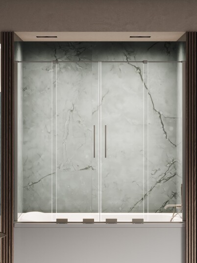 SMART Badekarvegg med doble skyvedører | Børstet Gunmetal 180x150