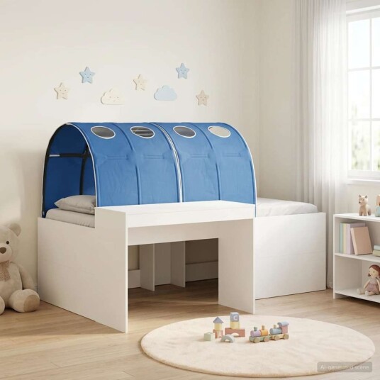  Seng med Tunnel 4 pcs Artisian Eik og Blå Konstruert tre