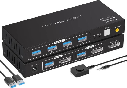 Nördic 2-1 KVM-switch DisplayPort 8K@60Hz 4K@144Hz 4xUSB-A
