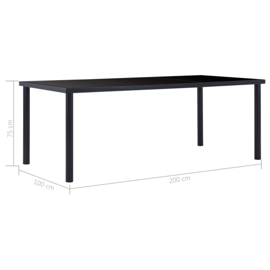vidaXL Spisebord svart 200x100x75 cm herdet glass