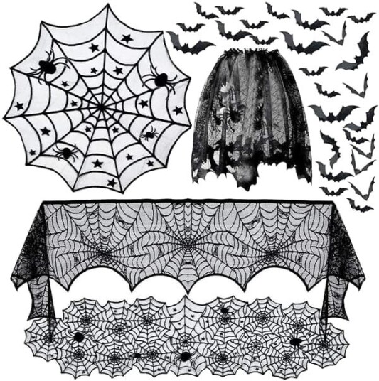 Halloween Blondedekorasjon med Spindelvev og Flaggermus 36 stk