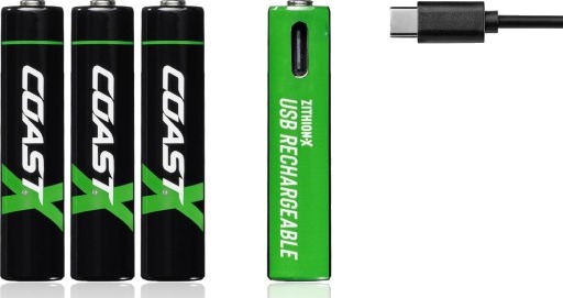 Coast Battery 1.5V AA Li-Ion rechargeable 2400 mAh USB-C cable pack of 4.