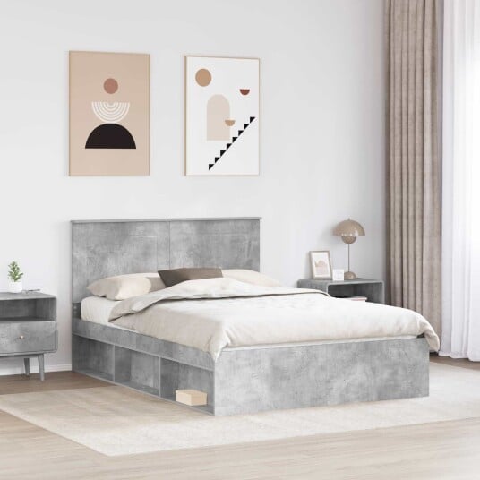  Sengestamme med hodegjerde Betong 160 x 200 cm Massiv furu