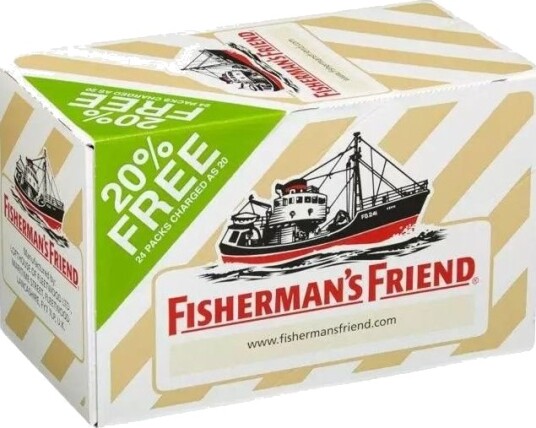 24 stk Sukkerfri Fisherman"s Friend med Smak av Honning & Sitron   Hel Eske 600 gram