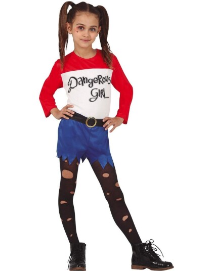 Crazy Dangerous Harley Quinn Inspirert Kostyme til Jente Crazy Dangerous Harley Quinn Inspirert Kostyme til Jente