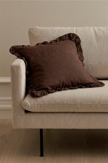 Ellos Home Putetrekk Candice Frill i vasket lin Brun