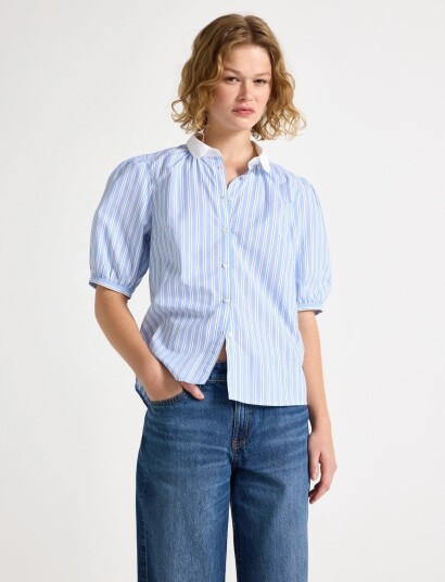 Lindex Blouse With Puff Sleeves Blue 36