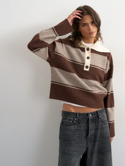 Topshop Cami Knitted Rugby Polo Brun L Topshop Cami Knitted Rugby Polo Brun L
