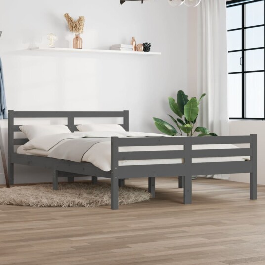 vidaXL Sengeramme grå heltre 150x200 cm 5FT King Size vidaXL Sengeramme grå heltre 150x200 cm 5FT King Size
