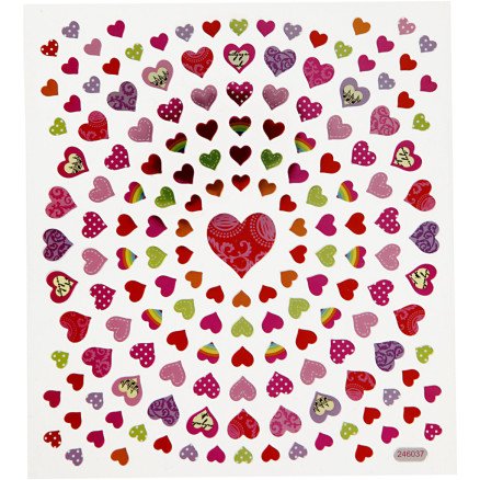Klistremerker Små Hjerter 15x16,5 cm - 108 Stykker til Papirhobby og Scrapbooking