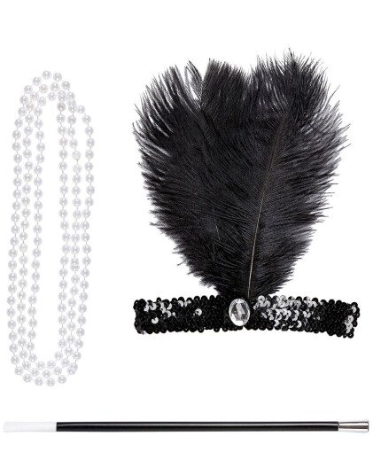 Flapper Kostymesett med Hodebånd Perlekjede og Sigarettholder Flapper Kostymesett med Hodebånd Perlekjede og Sigarettholder