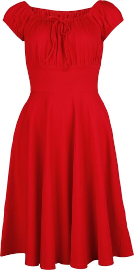 Voodoo Vixen Rockabilly Middellang kjole Gathered Neckline Flare Dress XS til XXL Damer rød