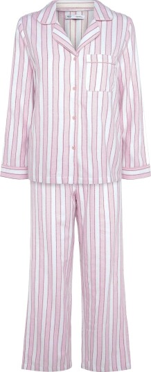 Mango Teen Striped Cotton Pyjamas With Contrast Piping PINK L