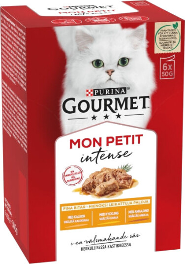 Gourmet Mon Petit Våtfôr 6 x 50 g med And, Kylling og Kalkun for Voksne Katter